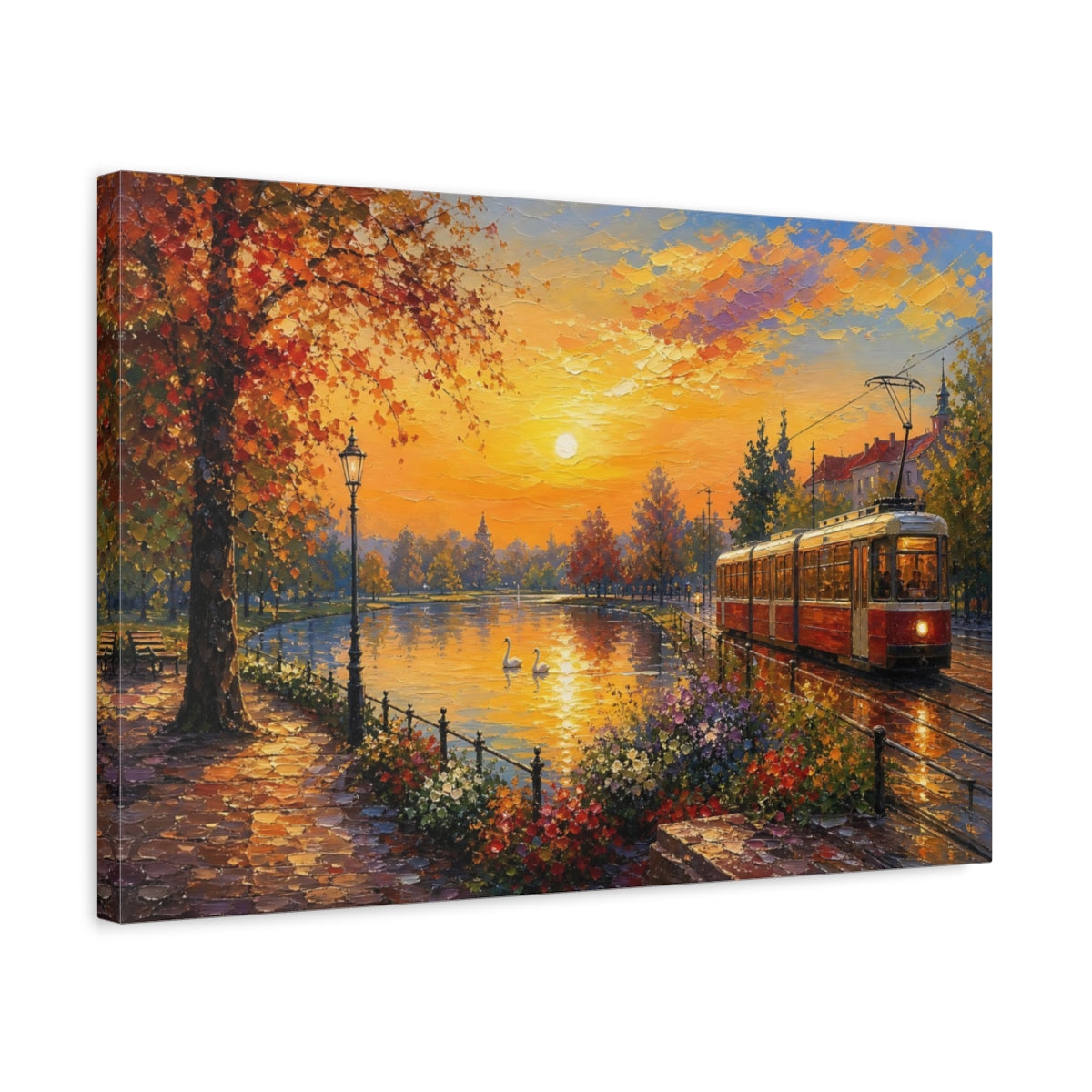 Side Mockup 3. Nature Autumn Park Autumn Sunset shown as stretched canvas wall art