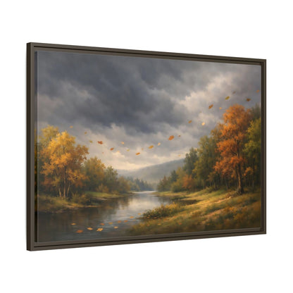 Main Mockup. Nature Autumn River Autumn Landscape shown as stretched canvas wall art