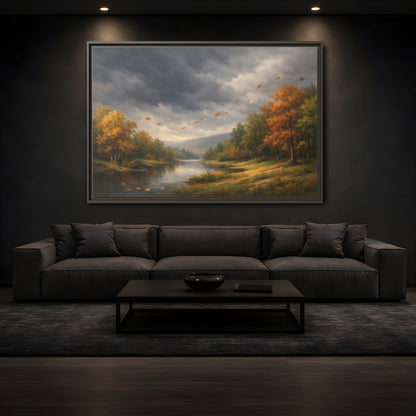 Mockup 3. Nature Autumn River Autumn Landscape shown as stretched canvas wall art