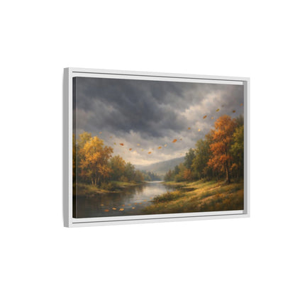 Side Mockup 1. Nature Autumn River Autumn Landscape shown as stretched canvas wall art
