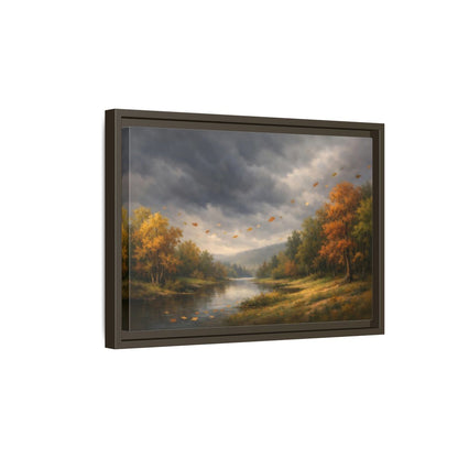 Side Mockup 5. Nature Autumn River Autumn Landscape shown as stretched canvas wall art