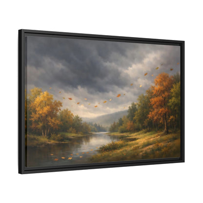 Side Mockup 14. Nature Autumn River Autumn Landscape shown as stretched canvas wall art