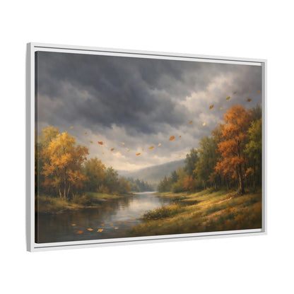 Side Mockup 9. Nature Autumn River Autumn Landscape shown as stretched canvas wall art