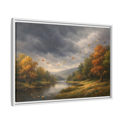 Side Mockup 10. Nature Autumn River Autumn Landscape shown as stretched canvas wall art