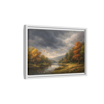 Side Mockup 4. Nature Autumn River Autumn Landscape shown as stretched canvas wall art