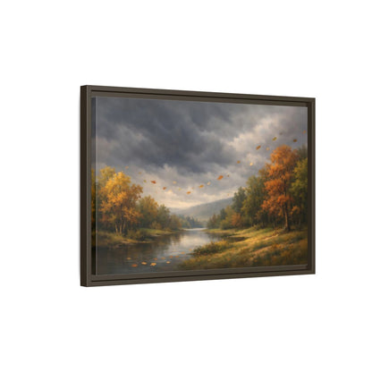 Side Mockup 2. Nature Autumn River Autumn Landscape shown as stretched canvas wall art
