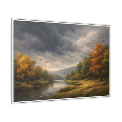 Side Mockup 7. Nature Autumn River Autumn Landscape shown as stretched canvas wall art