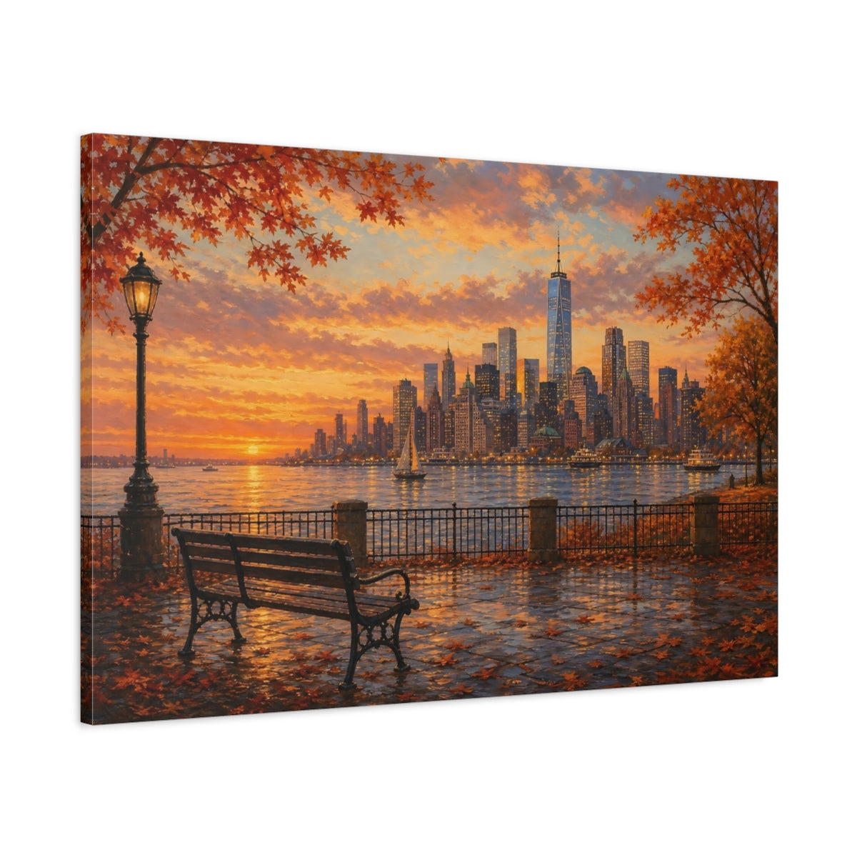 Main Mockup. Nature Autumn Skyline Autumn Sunset shown as stretched canvas wall art