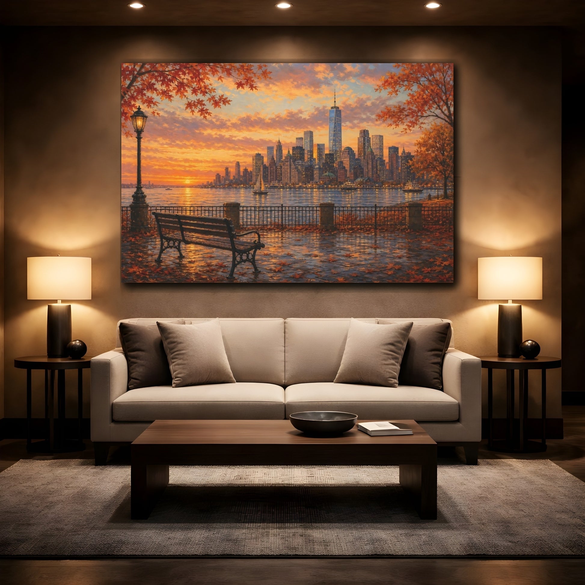 Mockup 2. Nature Autumn Skyline Autumn Sunset shown as stretched canvas wall art