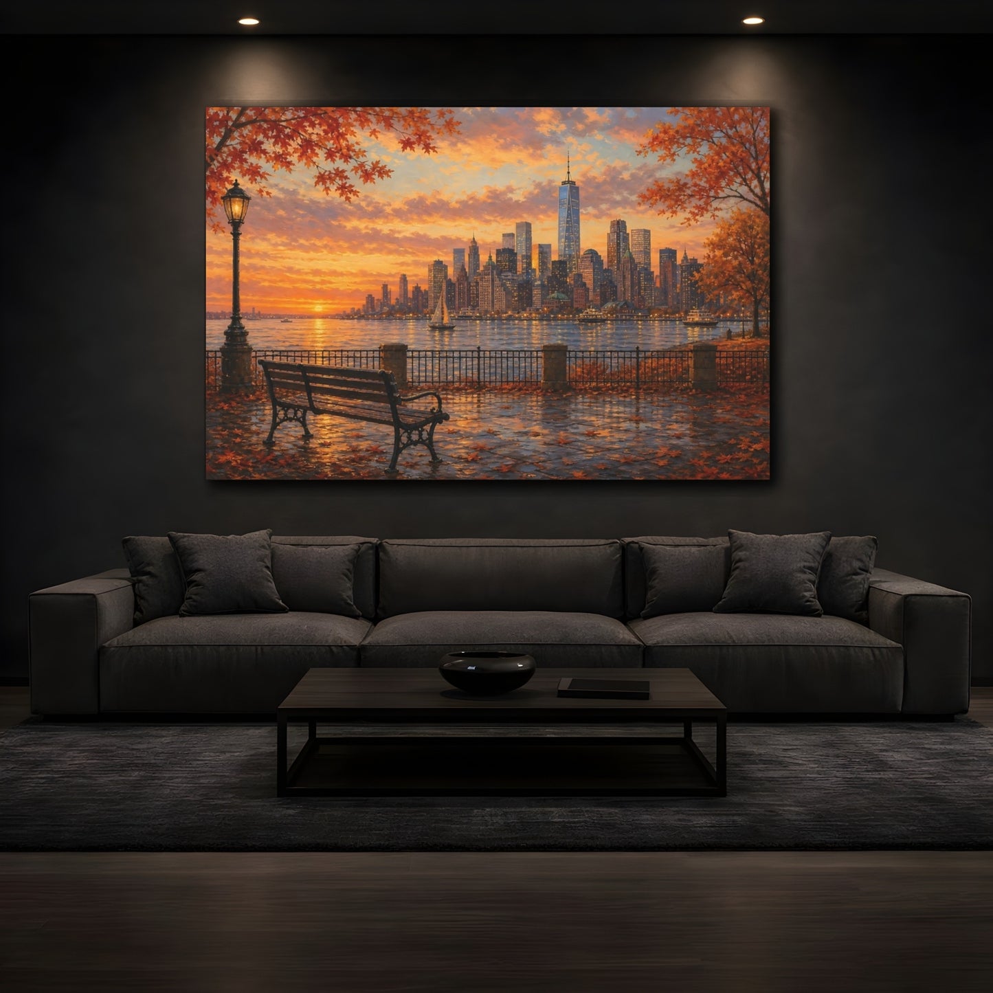 Mockup 3. Nature Autumn Skyline Autumn Sunset shown as stretched canvas wall art