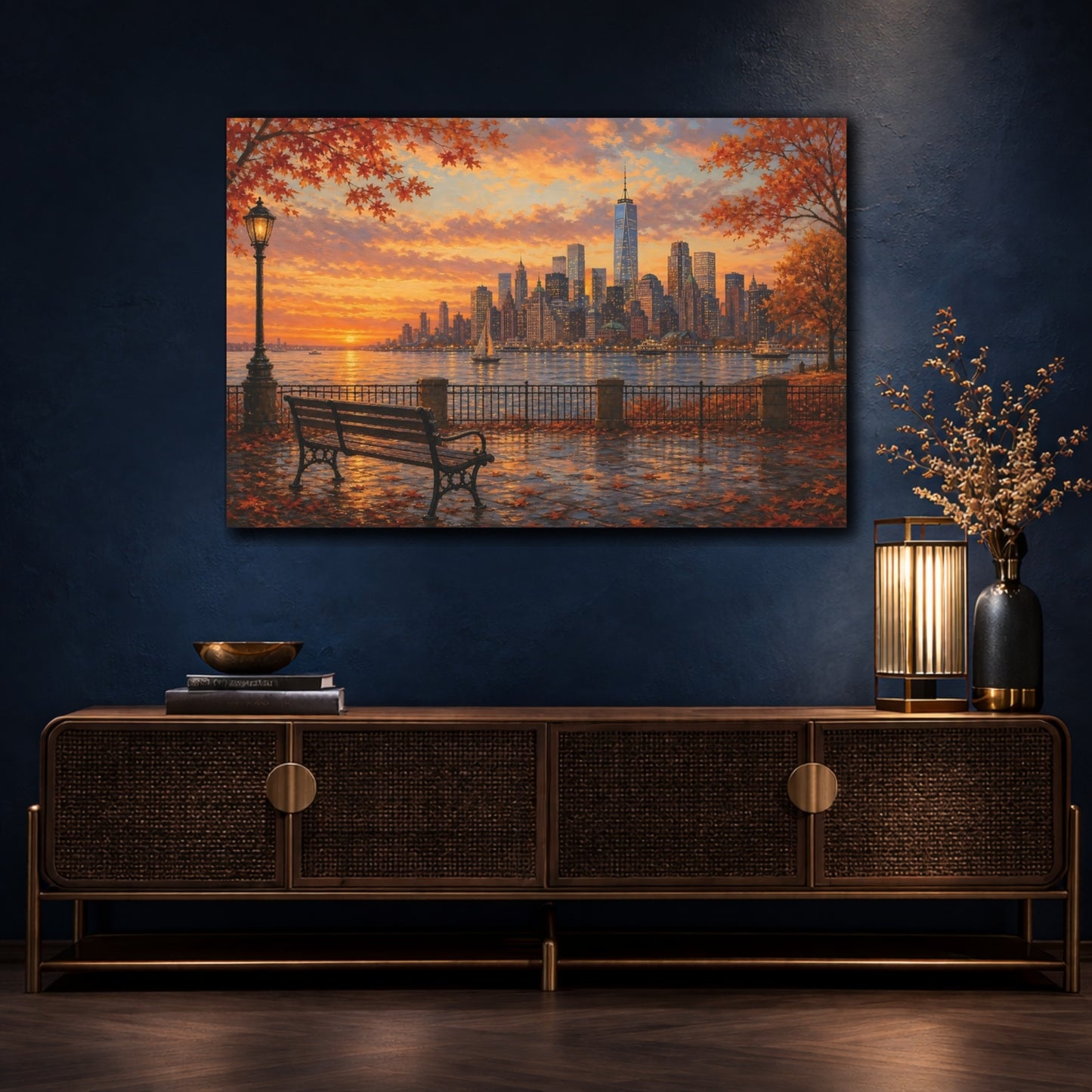 Mockup 4. Nature Autumn Skyline Autumn Sunset shown as stretched canvas wall art