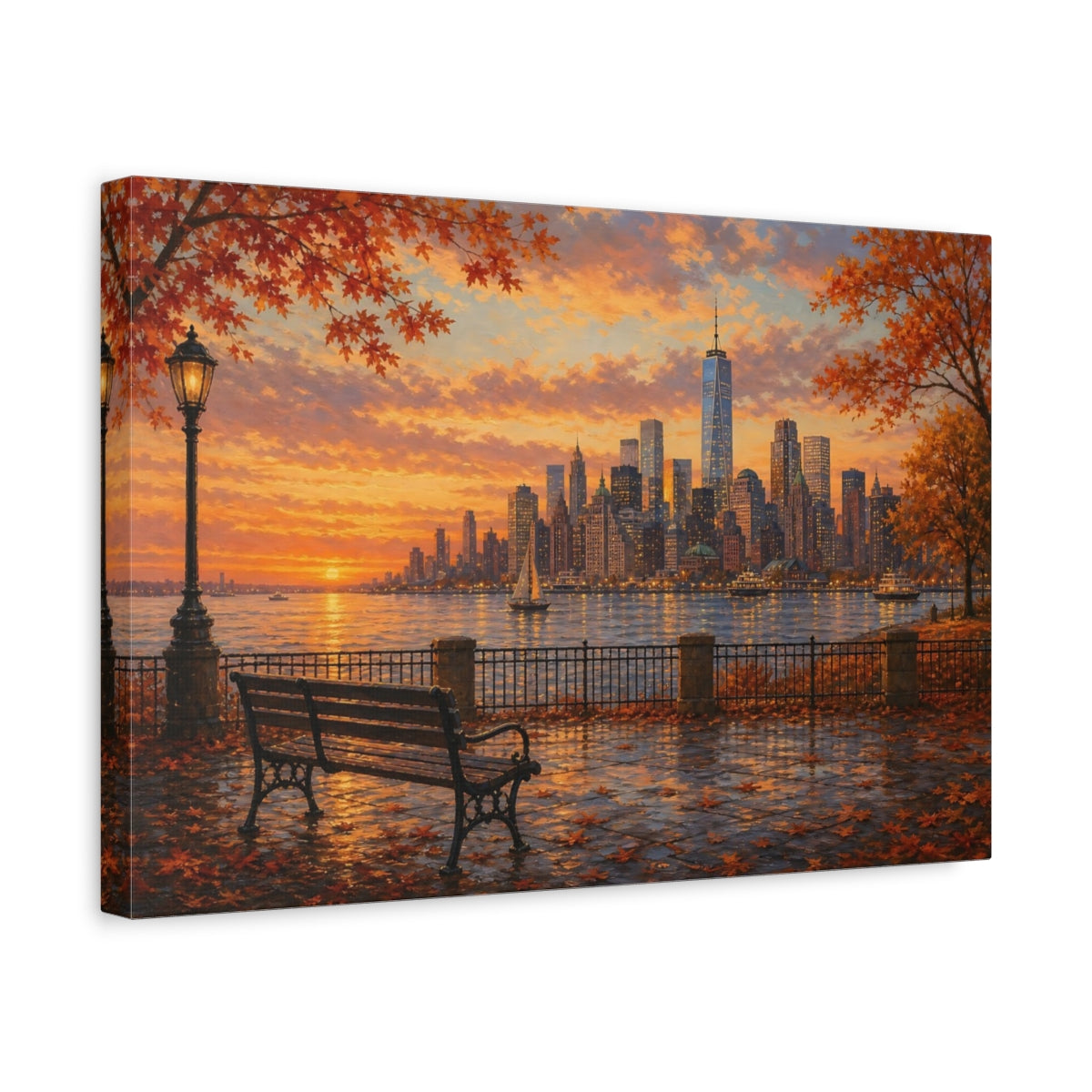 Side Mockup 4. Nature Autumn Skyline Autumn Sunset shown as stretched canvas wall art