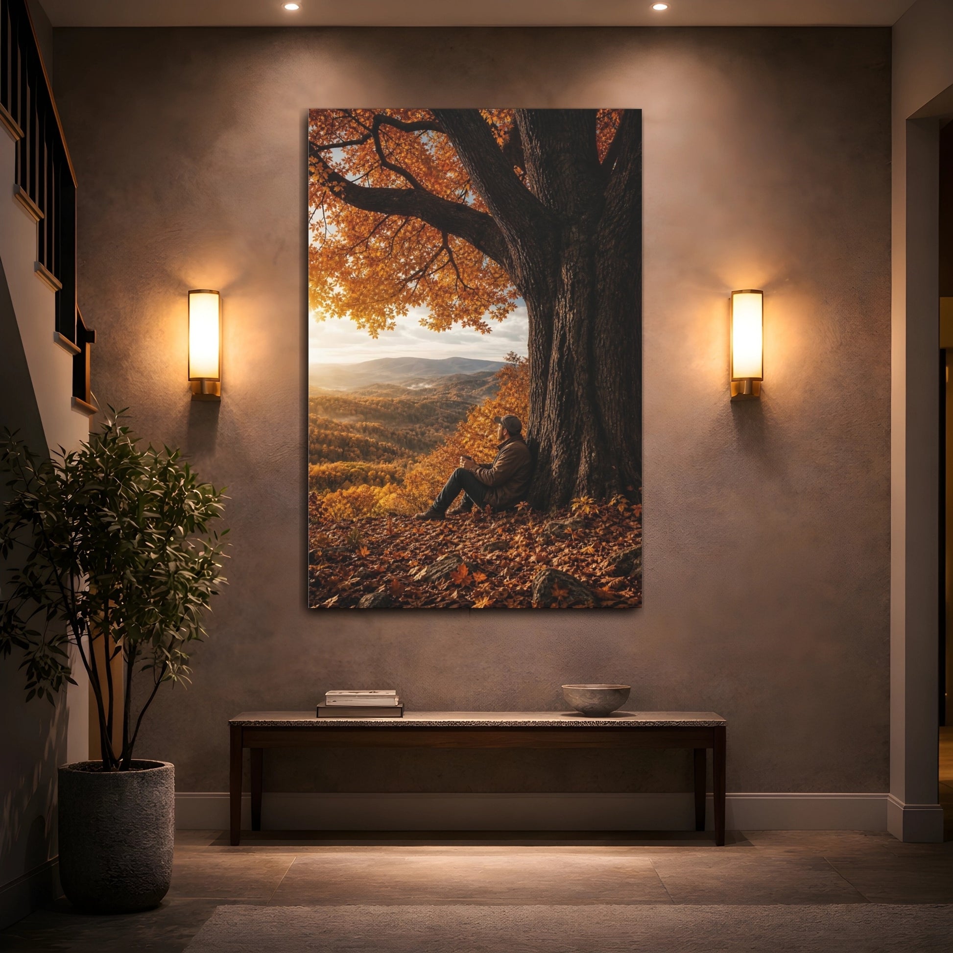 Nature Autumn Tree Orange Canvas Wall Art Print - Living Room Above Sofa shown as canvas wall art