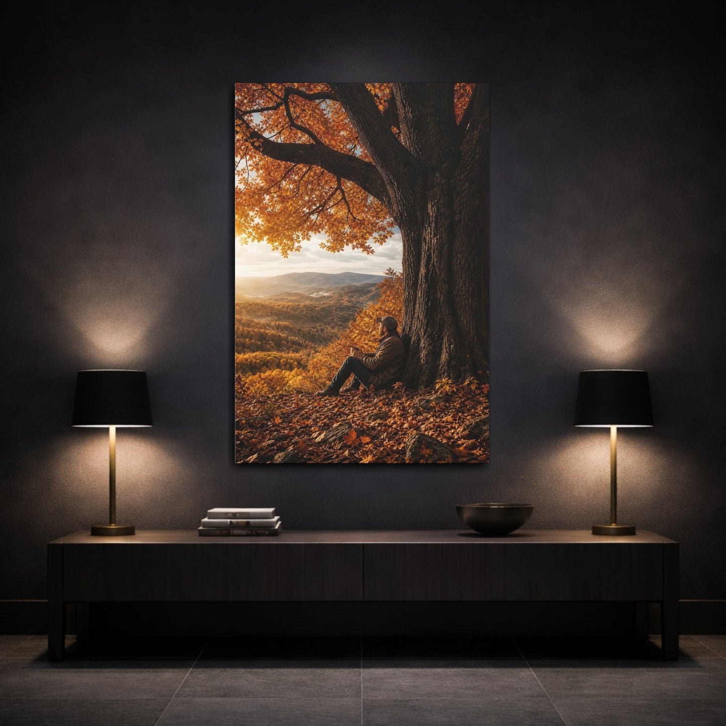 Nature Autumn Tree Orange Canvas Wall Art Print - Living Room Above Sofa shown as canvas wall art