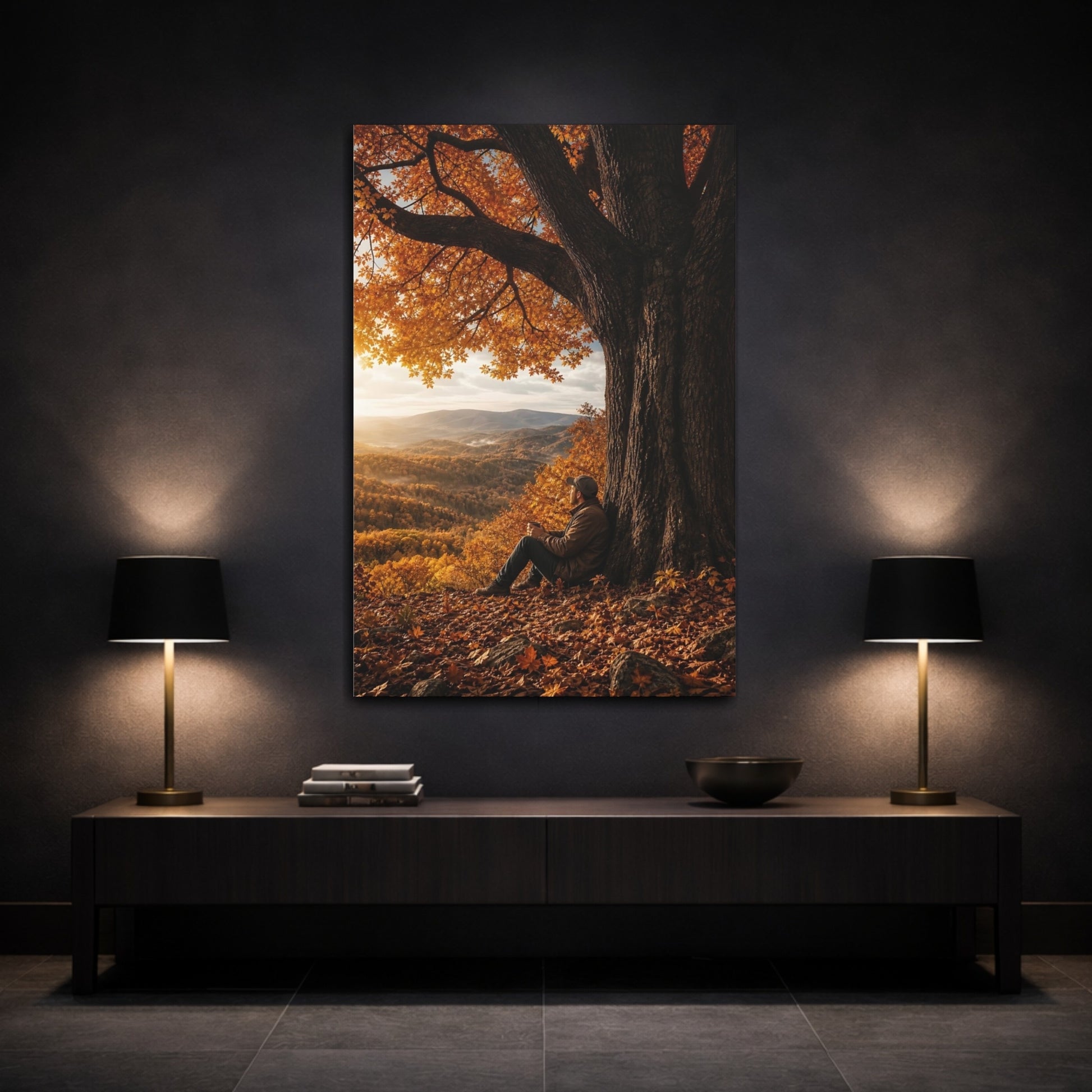 Nature Autumn Tree Orange Canvas Wall Art Print - Living Room Above Sofa shown as canvas wall art