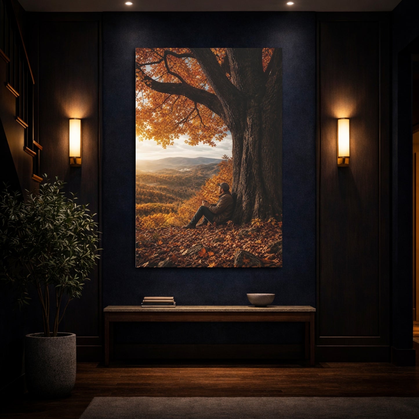 Nature Autumn Tree Orange Canvas Wall Art Print - Living Room Above Sofa shown as canvas wall art
