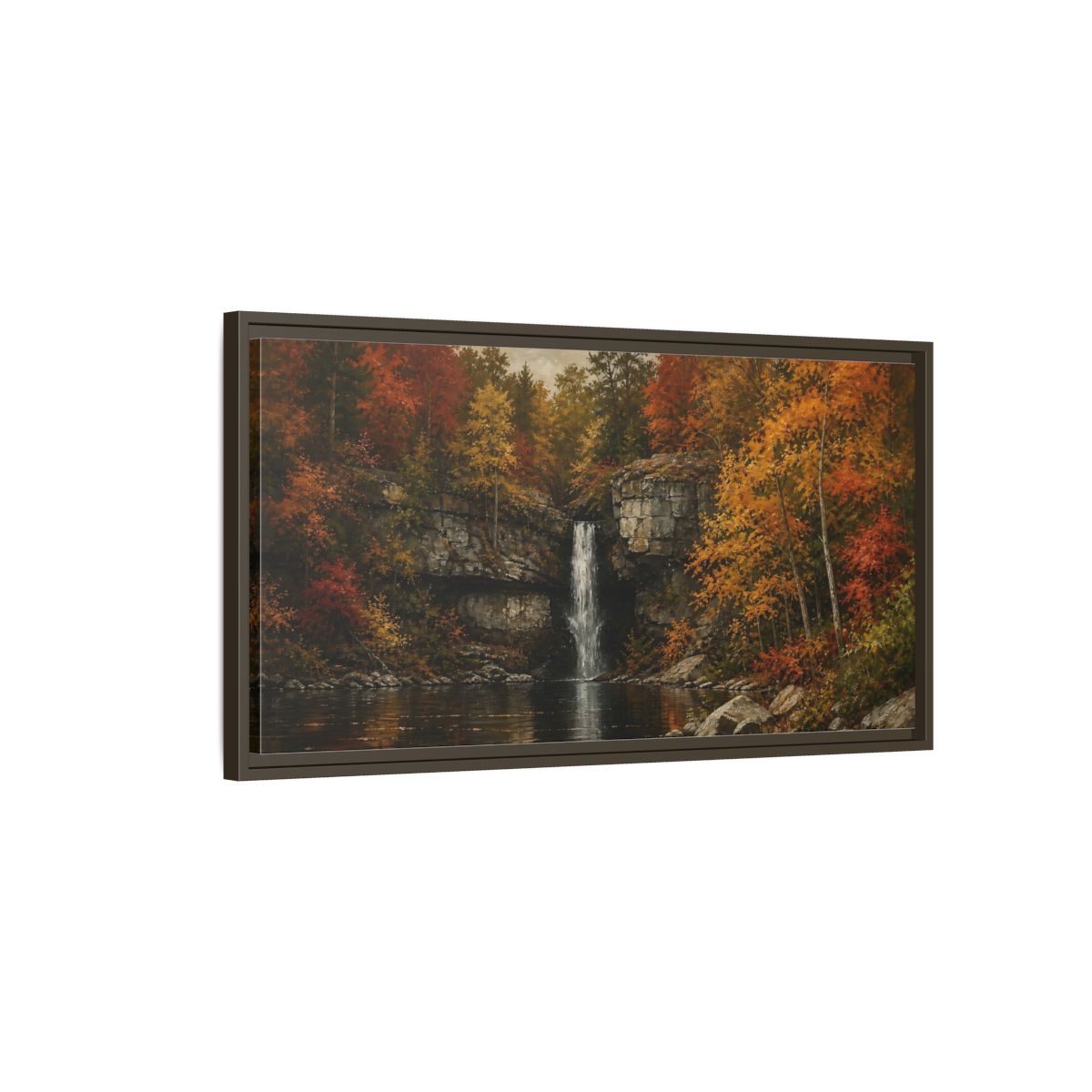 Main Mockup. Nature Autumn Waterfall Autumn Waterfall Landscape shown as stretched canvas wall art