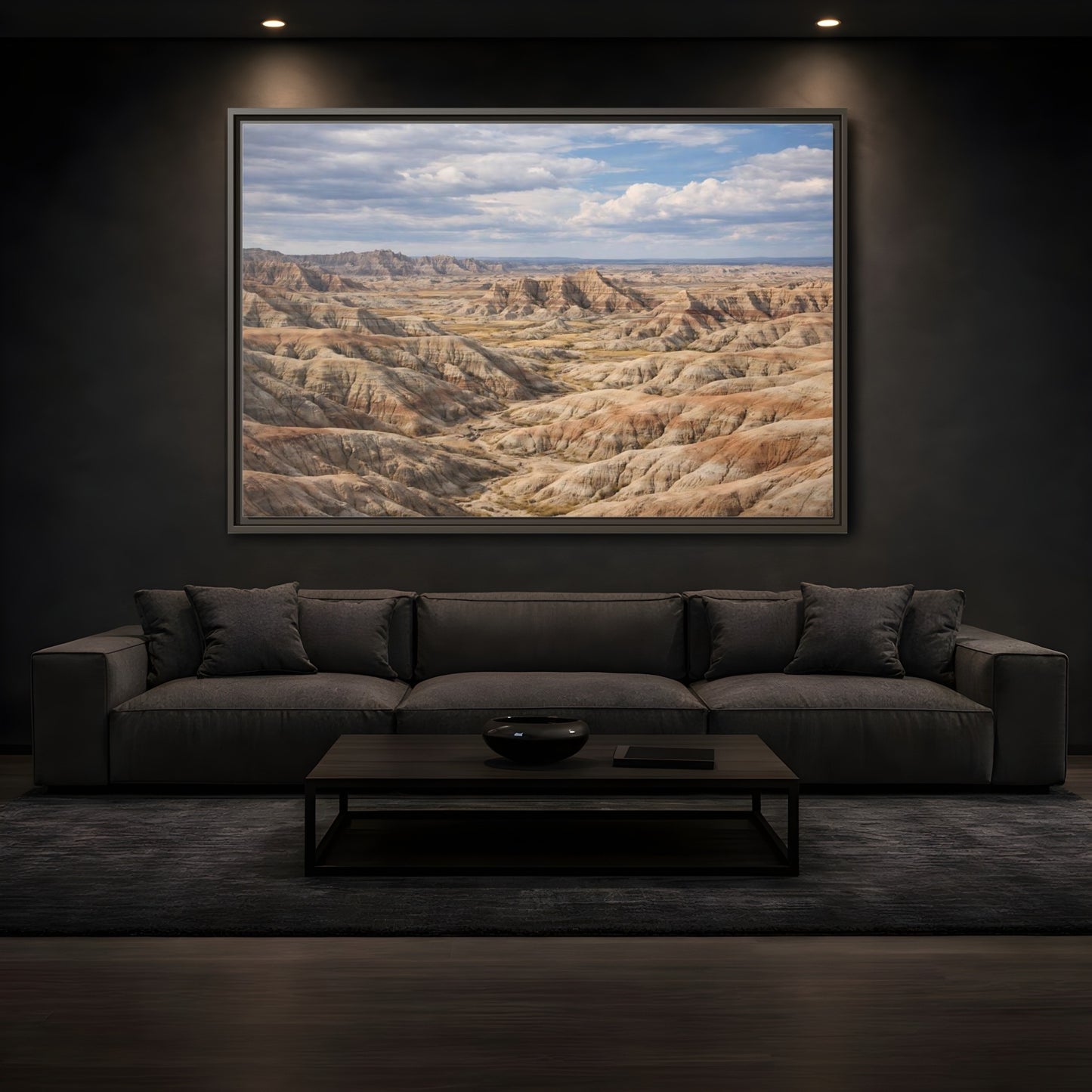 Mockup 3. Nature Badlands Mountains Earthy Badlands shown as stretched canvas wall art