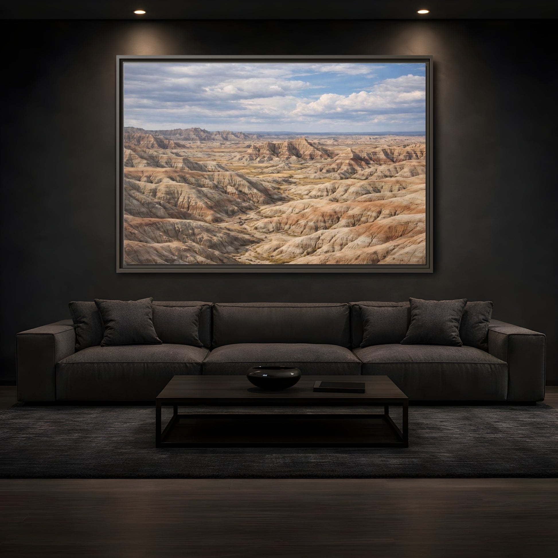 Mockup 3. Nature Badlands Mountains Earthy Badlands shown as stretched canvas wall art
