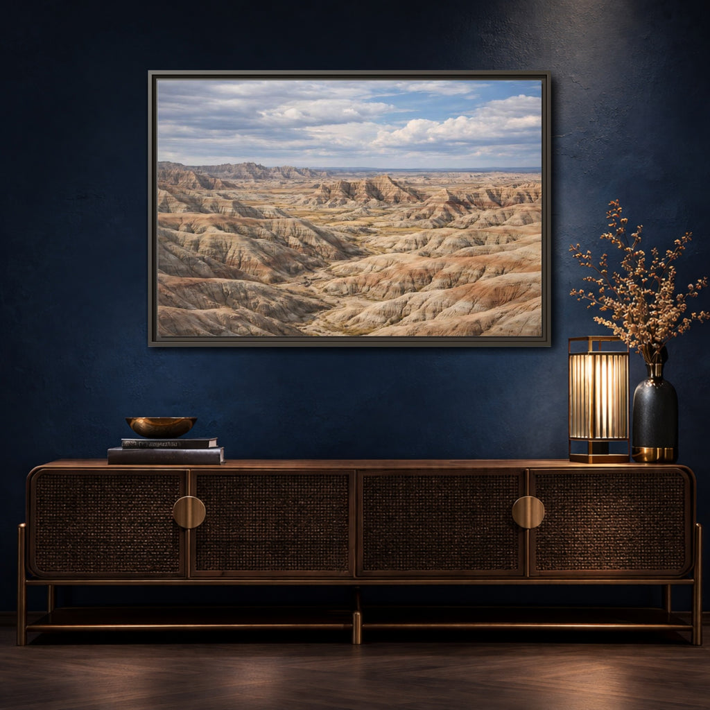 Mockup 4. Nature Badlands Mountains Earthy Badlands shown as stretched canvas wall art
