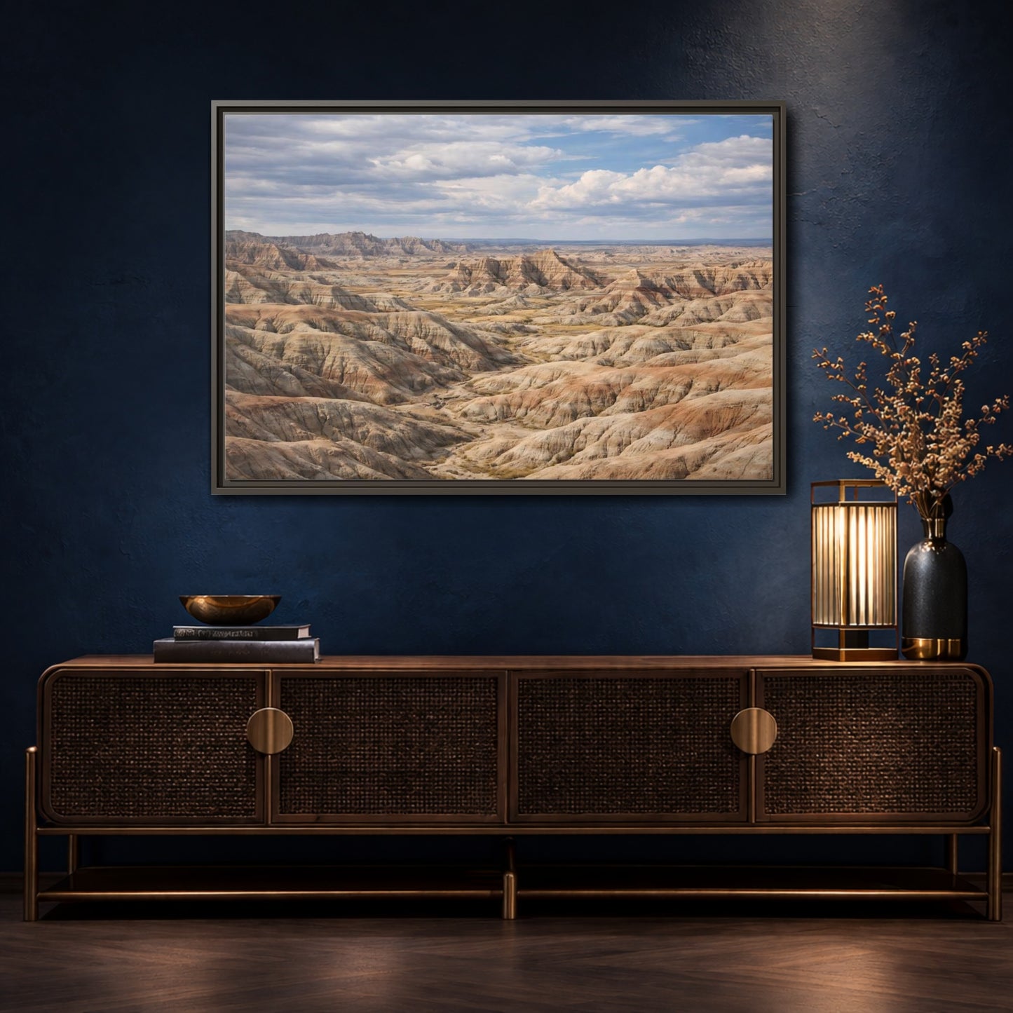 Mockup 4. Nature Badlands Mountains Earthy Badlands shown as stretched canvas wall art
