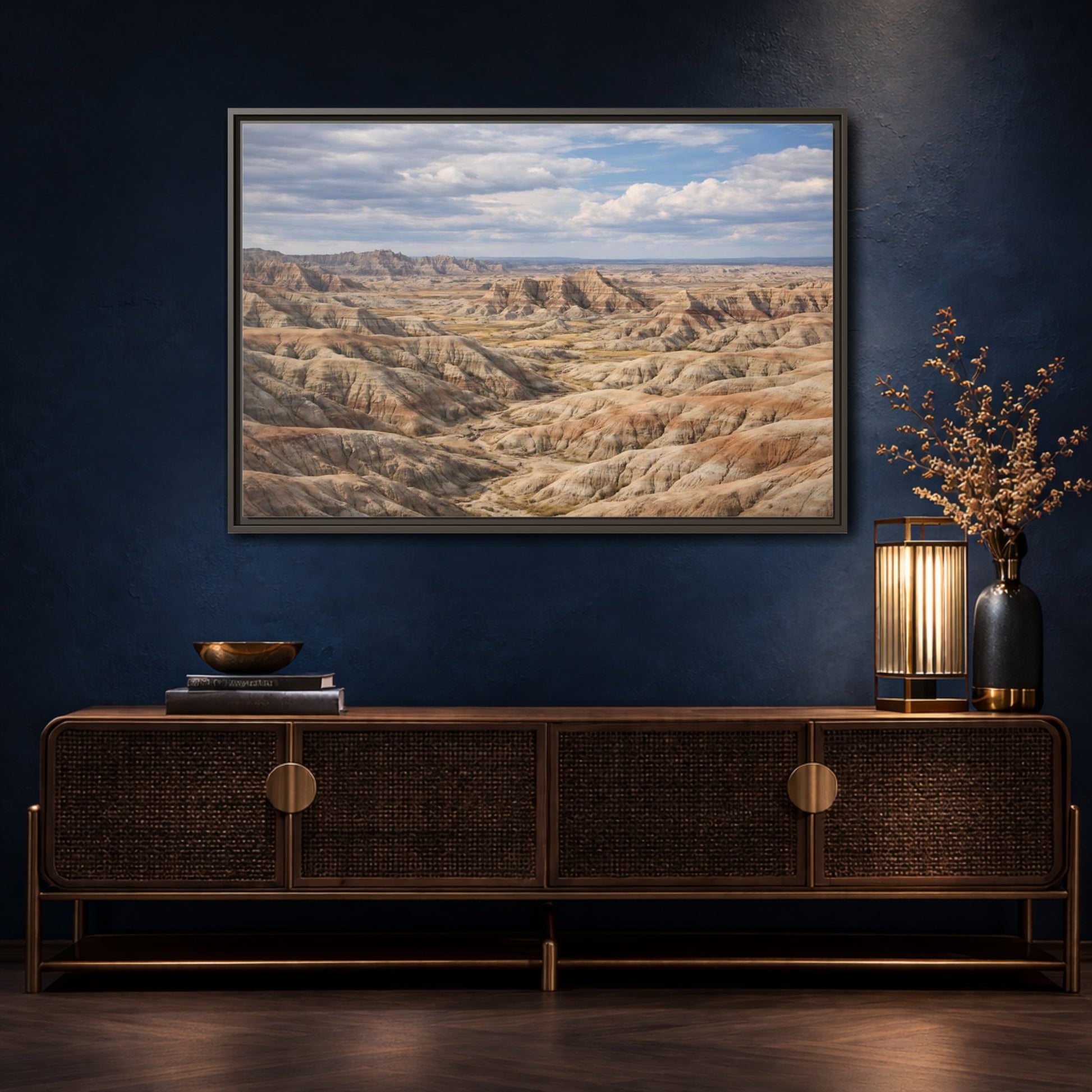 Mockup 4. Nature Badlands Mountains Earthy Badlands shown as stretched canvas wall art