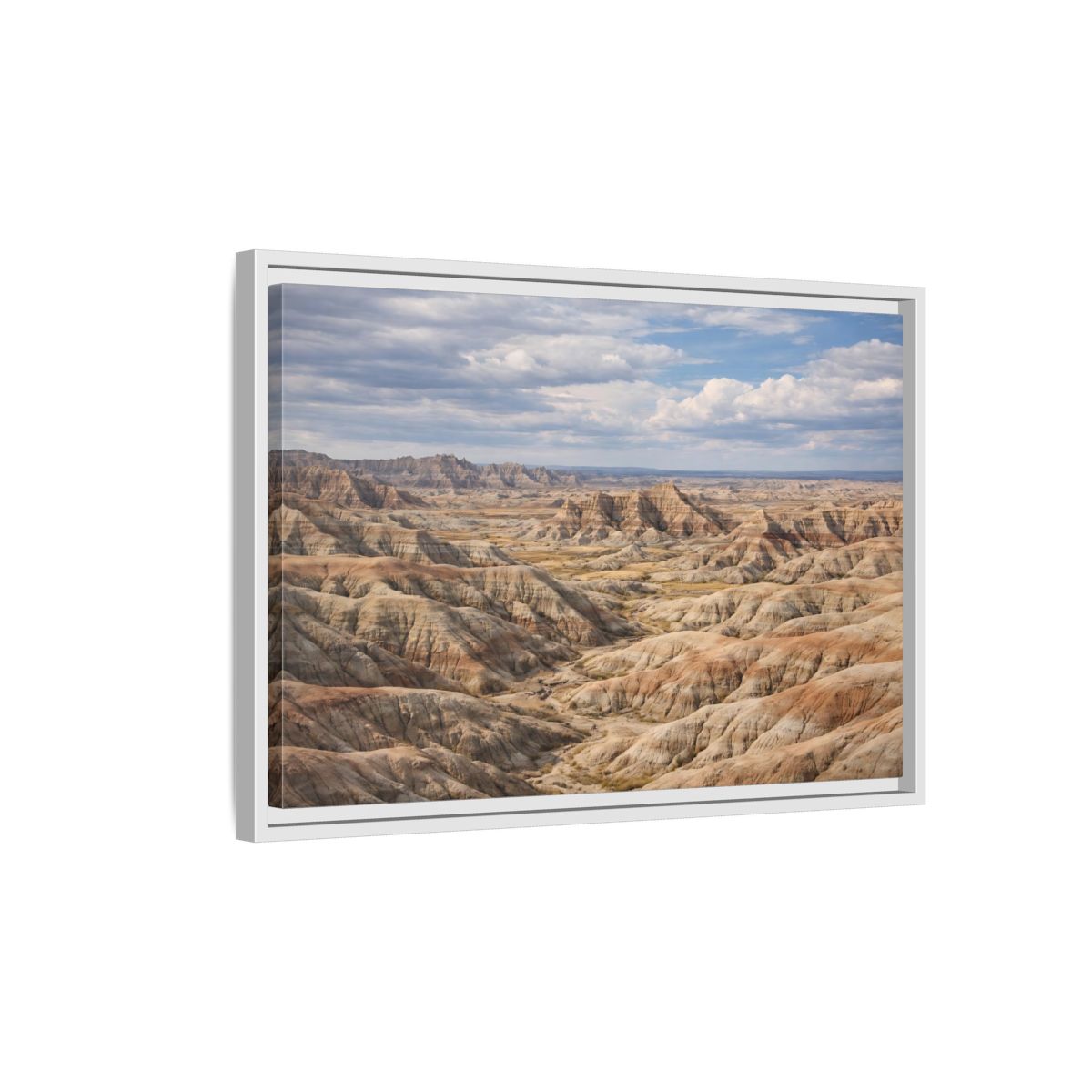 Side Mockup 1. Nature Badlands Mountains Earthy Badlands shown as stretched canvas wall art