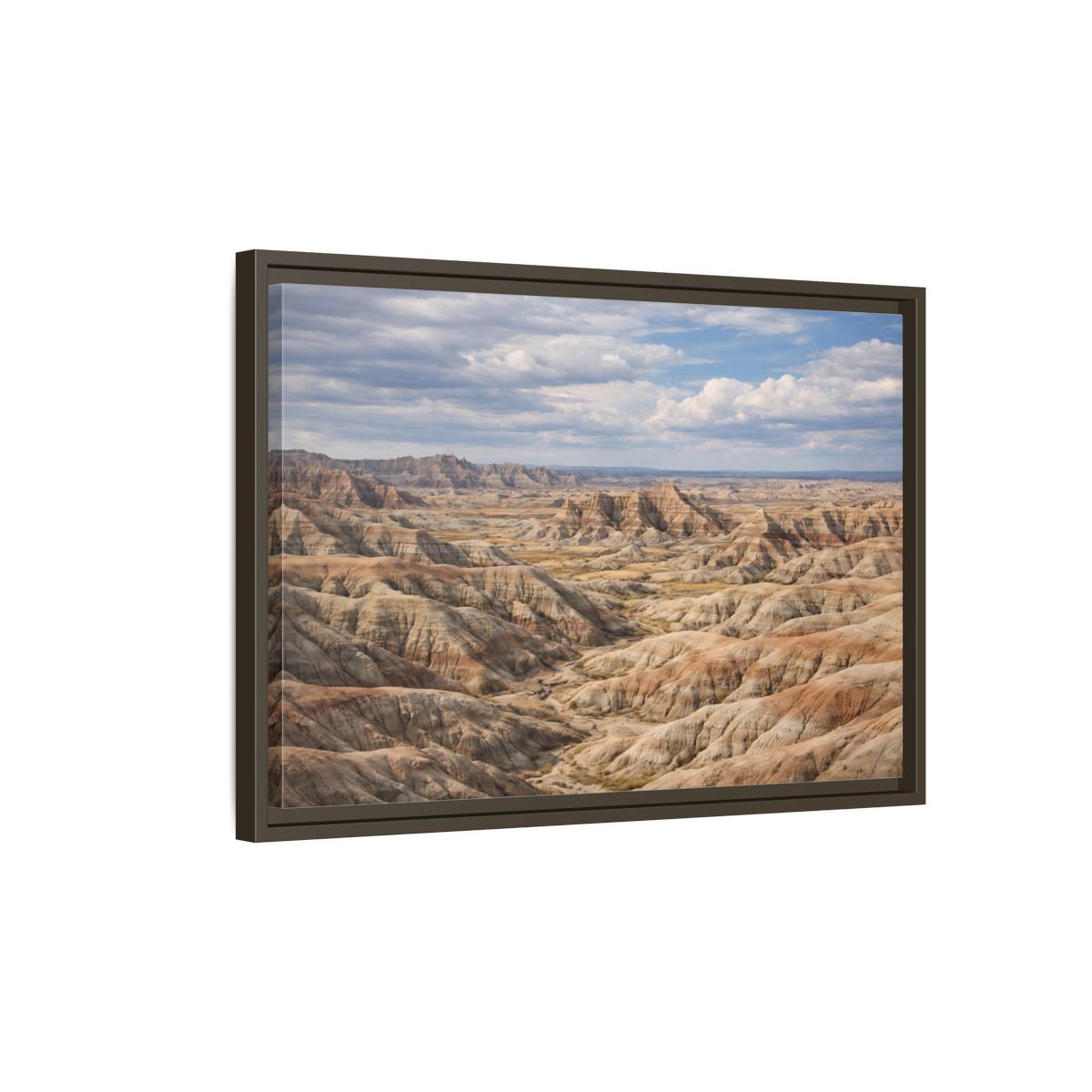 Side Mockup 2. Nature Badlands Mountains Earthy Badlands shown as stretched canvas wall art