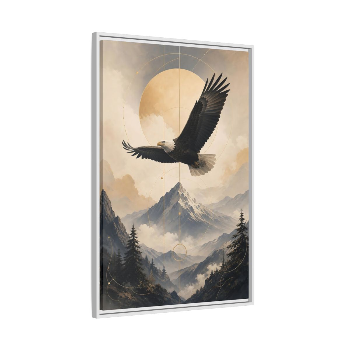 Side Mockup 9. Nature Bald Eagle Brown And Gold Landscape shown as stretched canvas wall art