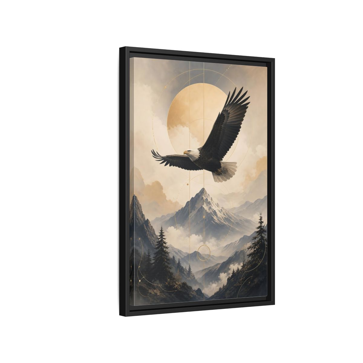Side Mockup 3. Nature Bald Eagle Brown And Gold Landscape shown as stretched canvas wall art