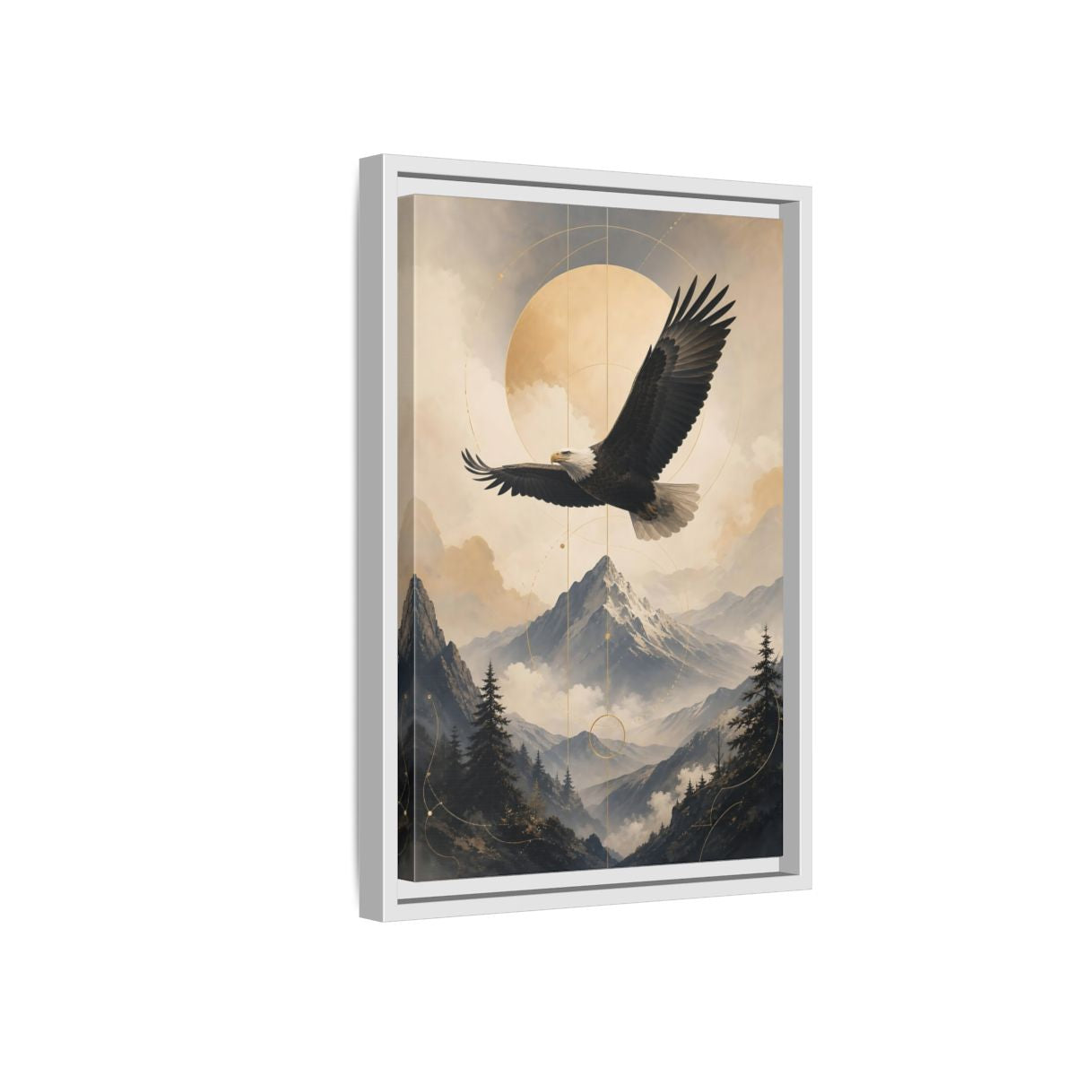 Side Mockup 4. Nature Bald Eagle Brown And Gold Landscape shown as stretched canvas wall art