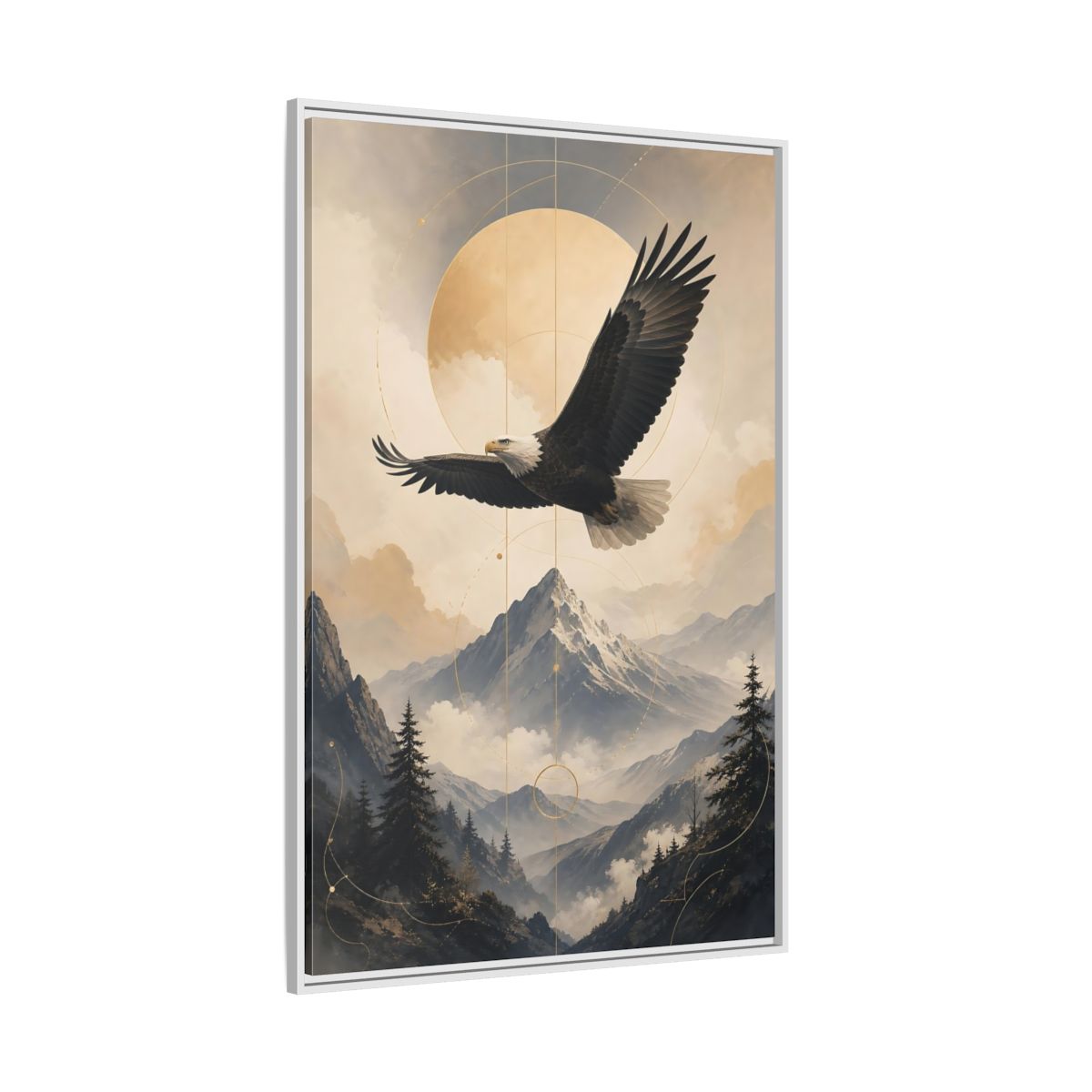 Side Mockup 7. Nature Bald Eagle Brown And Gold Landscape shown as stretched canvas wall art