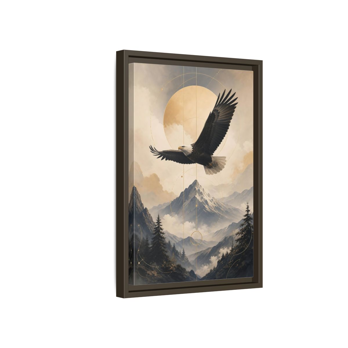 Side Mockup 5. Nature Bald Eagle Brown And Gold Landscape shown as stretched canvas wall art