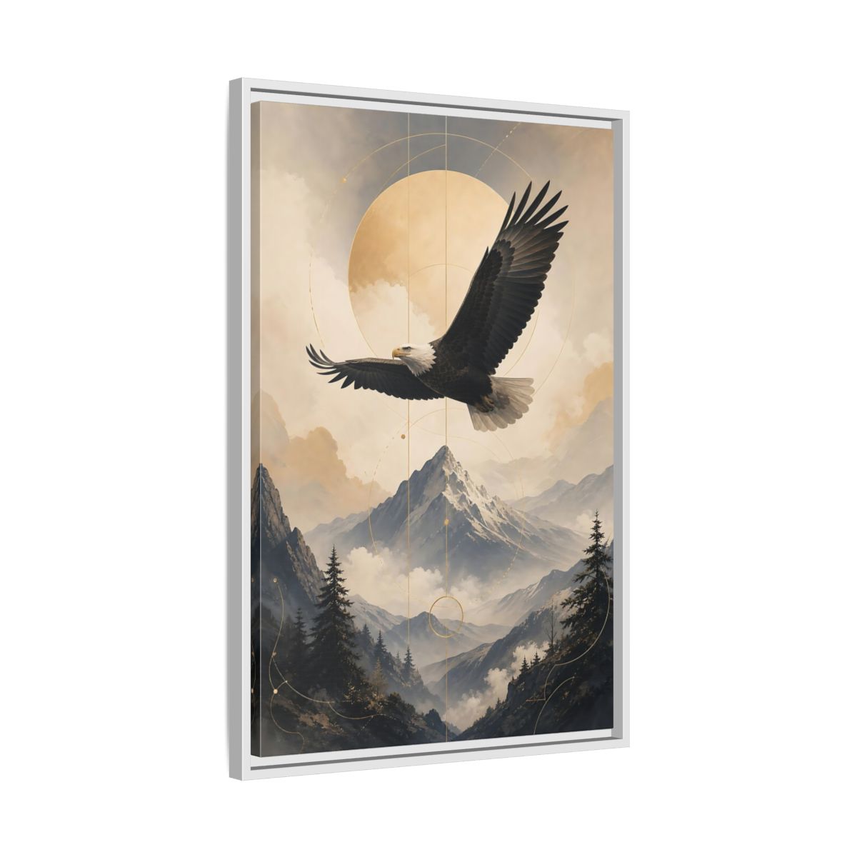 Side Mockup 10. Nature Bald Eagle Brown And Gold Landscape shown as stretched canvas wall art