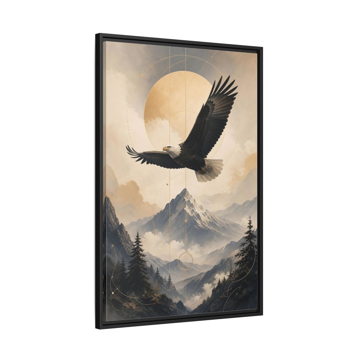 Side Mockup 13. Nature Bald Eagle Brown And Gold Landscape shown as stretched canvas wall art