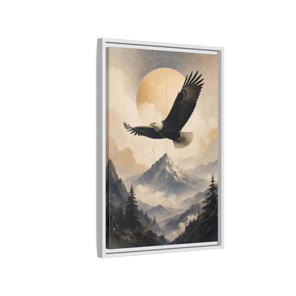 Side Mockup 1. Nature Bald Eagle Brown And Gold Landscape shown as stretched canvas wall art