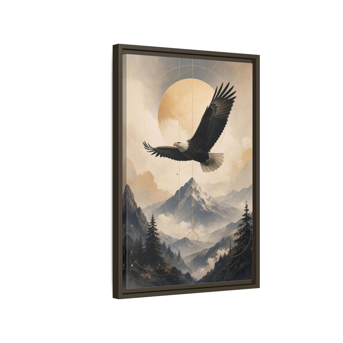 Side Mockup 2. Nature Bald Eagle Brown And Gold Landscape shown as stretched canvas wall art