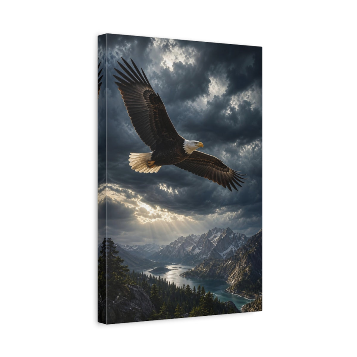 Nature Bald Eagle Dramatic Canvas Wall Art Print - Living Room, Above Sofa, Dark Grey shown as canvas wall art