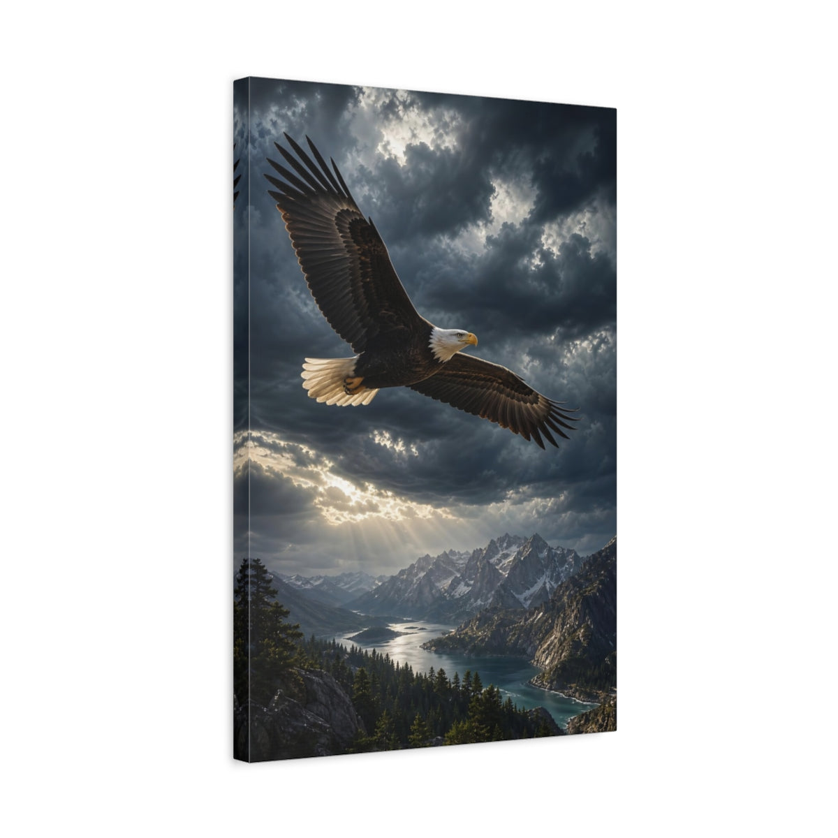 Nature Bald Eagle Dramatic Canvas Wall Art Print - Living Room, Above Sofa, Dark Grey shown as canvas wall art