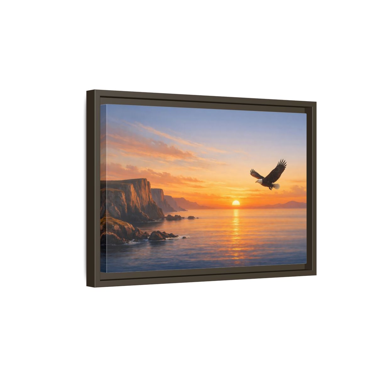 Side Mockup 5. Nature Bald Eagle Golden Eagle Sunset shown as stretched canvas wall art