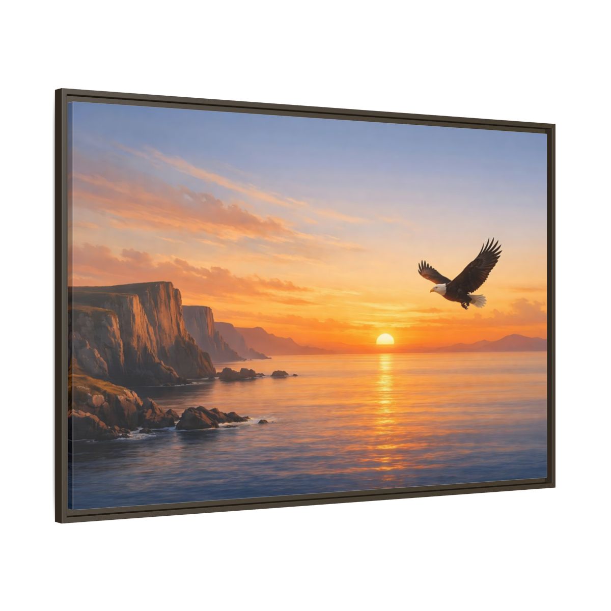 Side Mockup 8. Nature Bald Eagle Golden Eagle Sunset shown as stretched canvas wall art