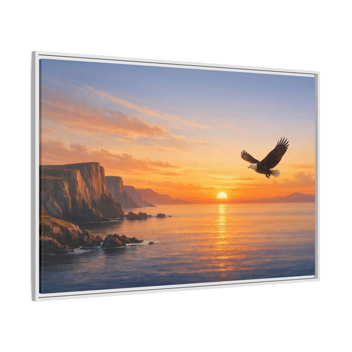 Side Mockup 7. Nature Bald Eagle Golden Eagle Sunset shown as stretched canvas wall art