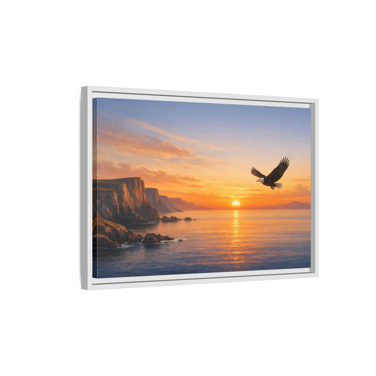 Side Mockup 1. Nature Bald Eagle Golden Eagle Sunset shown as stretched canvas wall art