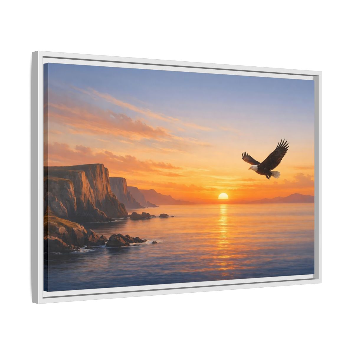 Side Mockup 10. Nature Bald Eagle Golden Eagle Sunset shown as stretched canvas wall art