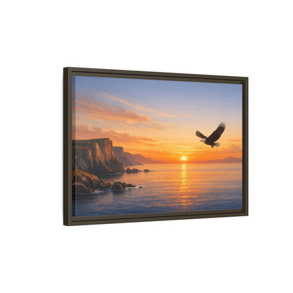 Side Mockup 2. Nature Bald Eagle Golden Eagle Sunset shown as stretched canvas wall art