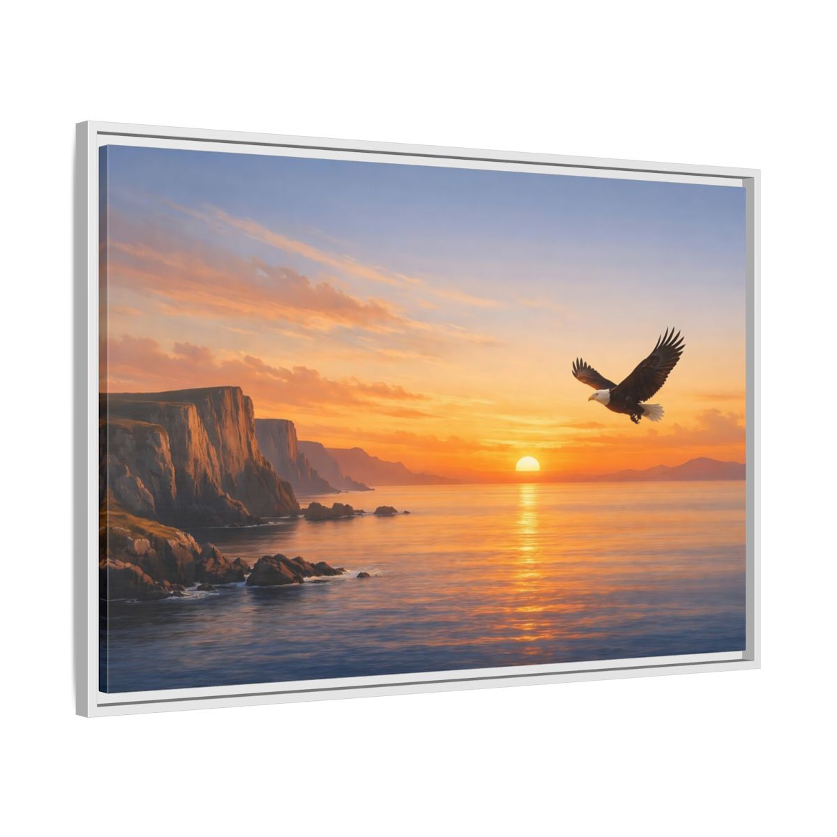 Side Mockup 9. Nature Bald Eagle Golden Eagle Sunset shown as stretched canvas wall art