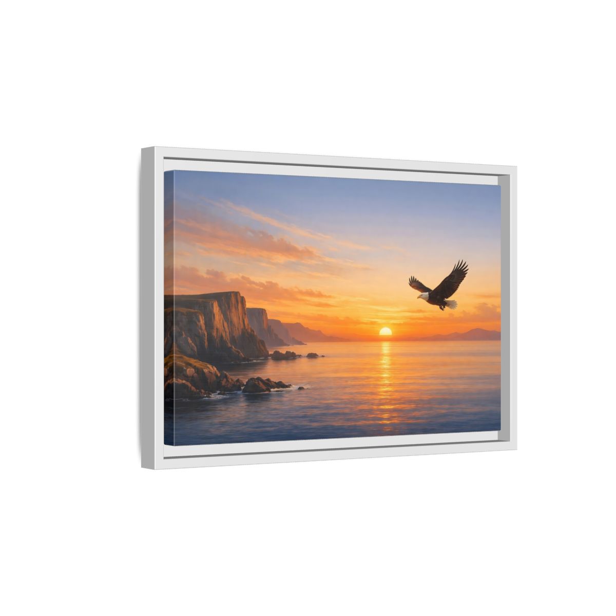 Side Mockup 4. Nature Bald Eagle Golden Eagle Sunset shown as stretched canvas wall art