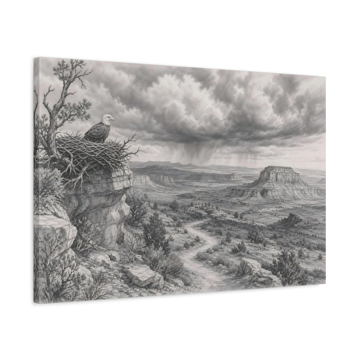 Side Mockup 2. Nature Bald Eagle Grey Nature Landscape shown as stretched canvas wall art