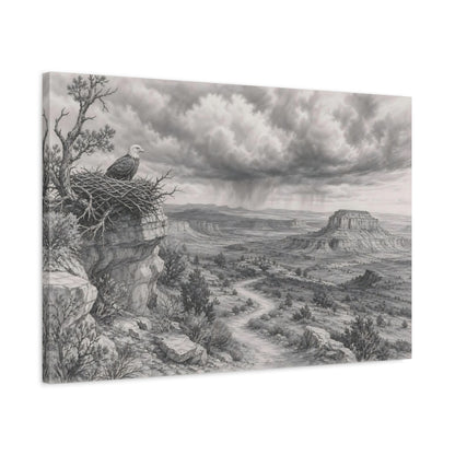 Side Mockup 2. Nature Bald Eagle Grey Nature Landscape shown as stretched canvas wall art