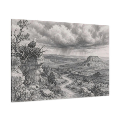 Side Mockup 1. Nature Bald Eagle Grey Nature Landscape shown as stretched canvas wall art